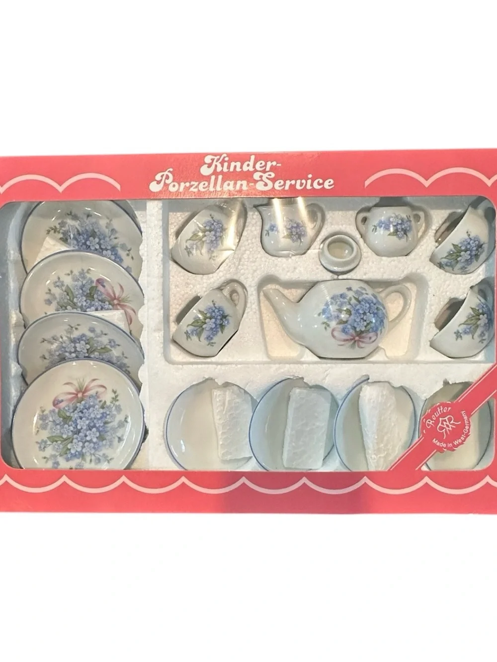 Children's Porcelain Tea Set with Blue Floral Pattern